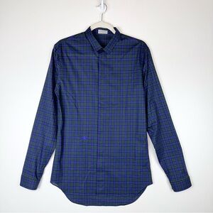 Dior Homme Embroidered Bee Shirt In Blue/Green Plaid  Size 38